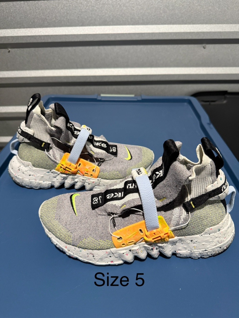 Nike Kids Gray Sneakers with Neon Green & Orange Accents
